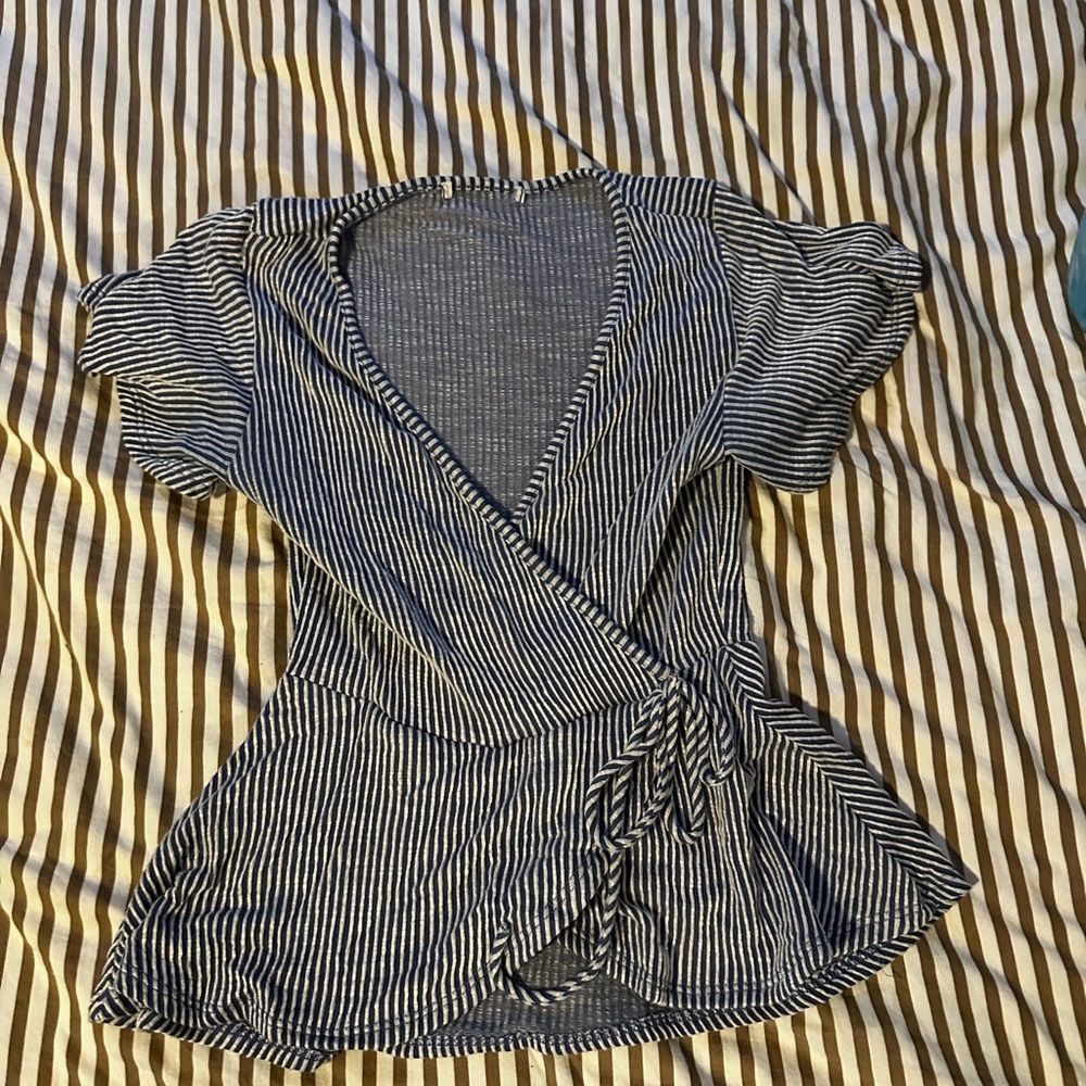 Striped Navy and White Wrap Top